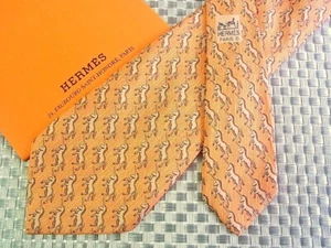 HERMES Neck tie Silk Red Oramge Pink Logo japan seller N0119 37 Made in France - Picture 1 of 2