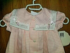 Easter Dress Bonnie Baby Pink & White 12 Month Lace Pearl Buttons Rosebuds NWT