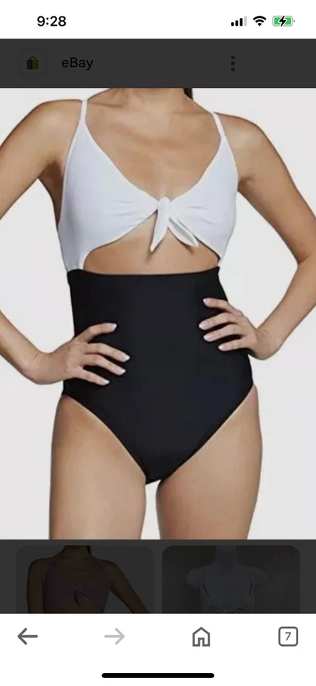 Speedo Tie Front Black One-Piece Swimsuit 2416 Size 10