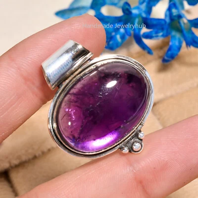 Amethyst Oval Gemstone 925 Sterling Silver Handmade Gift For Her Pendant PG1739 - Image 1 of 3
