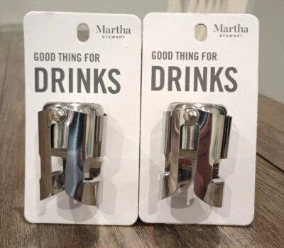 2x NWT Martha Stewart Collection Champagne Stopper Silver Stainless Steel Logo Foto 1 de 4
