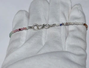 2 mm Faceted Beads Tourmaline Gemstone 6" String 925 Sterling Silver Bracelets - Picture 1 of 12