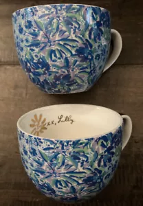 Lilly Pulitzer Keramik Kaffeetassen Becher 2er Set blau Blumenpaar - Bild 1 von 3