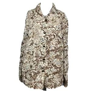 Lucy & Laurel Jacket Womens Sz 3X Brown Tan Floral Casual Button Up Linen - Picture 1 of 7