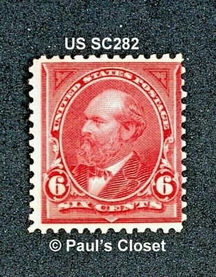 US 1898 SC 282 GARFIELD 6¢ LAKE MINT NEVER HINGED/OG P12 VF/EX BRILLIANT COLOR  - Image 1 of 2
