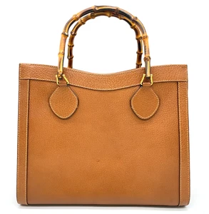 Auth Gucci Brown Leather 002.123.0260 Bamboo Handle Hand bag Tote Bag NS041561 - Picture 1 of 19