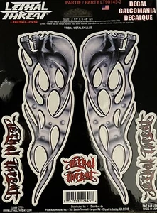 LETHAL THREAT LEFT/RIGHT TRIBAL METAL SKULLS DECAL Sticker 2.17"x6.48"(2) - Picture 1 of 1