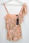 BOOHOO All Over Lace Playsuit UK 8 BNWT Blush