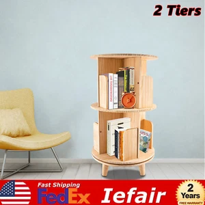 360° Rotatable Bookshelf Wood Bookcase Storage Shelf Souvenir Book Display Rack - Bild 1 von 13