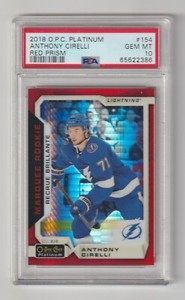 2018-19 O-Pee-Chee Platinum Marquee Rookie Red Prism Anthony Cirelli /199 PSA 10