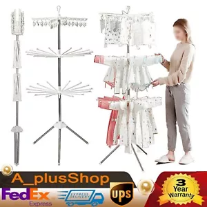360?? Rotate Clothes Drying Rack Folding Laundry Clothing Hanger Dryer Organizer - Picture 1 of 13