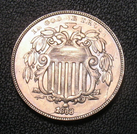 Old US Coins HIGHGRADE 1868 5 C Shield Five Cents Nickel Cover