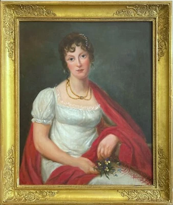 „Adlige Dame mit roter Stola“ von 1856  Maler des Biedermeier - Bild 1 von 4