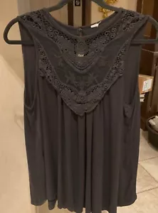 Victorian Style Black Lace Sleeveless Top XL Cotton Blouse Tunic - Picture 1 of 3