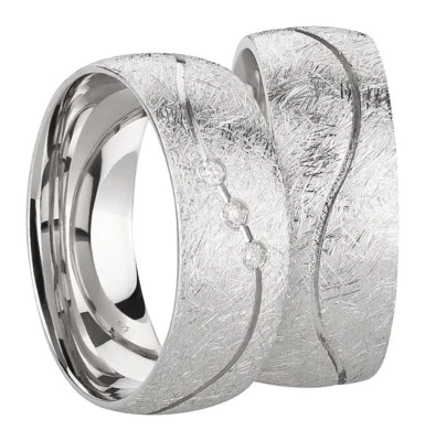 Ring Eheringe Partnerringe Verlobungsringe Silber 925 mit Diamant + Gravur - Bild 1 von 4