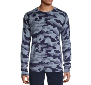 Saks Fifth Avenue Men's 100% Cashmere Blue Camo Camouflage Crewneck Sweater M - Picture 1 of 4