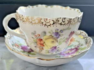 DRESDEN Teacup and deep Saucer Hand signed S crown - Imagen 1 de 16