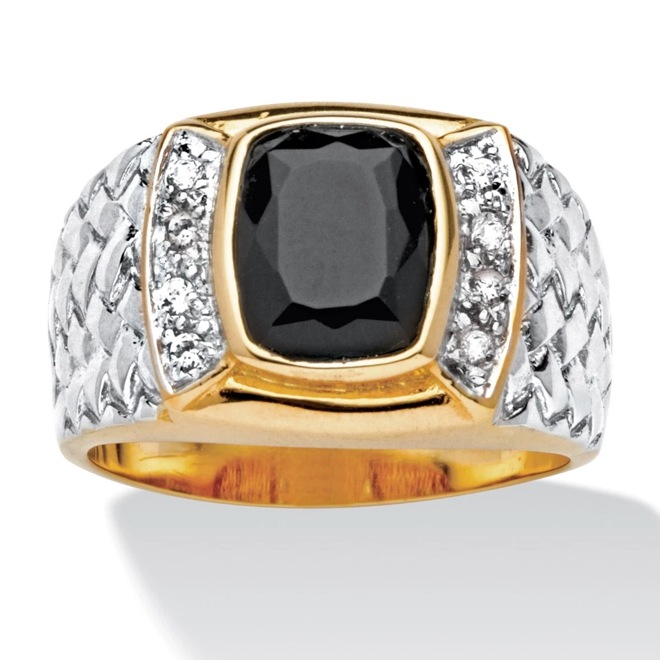 ANEL DE OURO AMARELO 18K SOBRE PRATA ESTERLINA ÔNIX CZ TAMANHO 8 9 10 11 12 13 14 15 16 - Imagem 1 de 3