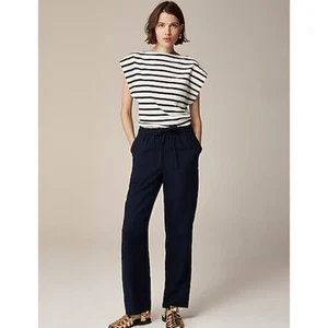J.Crew Petite Soleil Pant Linen Pull On Elastic Waist Relaxed Navy Large NWT - Picture 1 of 13