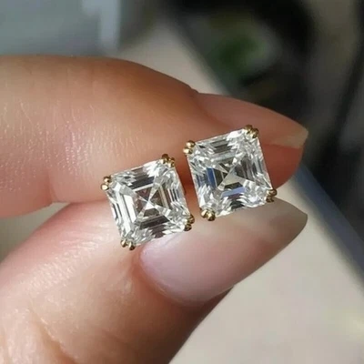 3CTTW Real D/VVS1 Moissanite Solitaire Stud Earrings 14K Yellow Gold Plated - Image 1 of 4