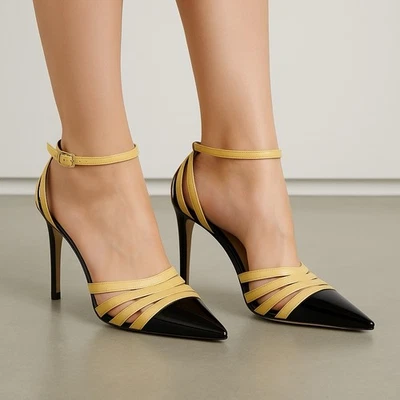 Christian Lacorix Tan and Black Stiletto Heels/ 7.5 - Image 1 of 4