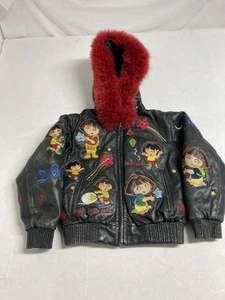 Dora Explorer Kids Leather Jacket with Red Faux Fur Hood Size XL - Picture 1 of 12