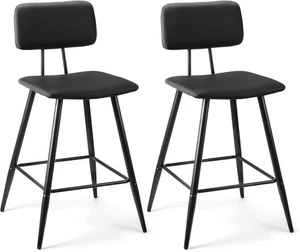 Set of 2 Bar Stools,PU Leather with Metal Legs, Industrial Style Kitchen Counter - Picture 1 of 9