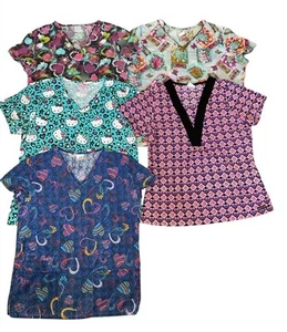 Scrub Top Lot Of 5 V-Neck w Pockets - Picture 1 of 6