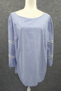 Top suéter Talbot para mujer 3XL manga 3/4 encaje inserción azul rayas algodón - Imagen 1 de 13