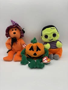 Lote de 3 peluches de Halloween TY Victor, Prunella, Pumkin - Imagen 1 de 12