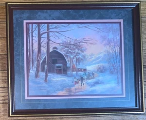 Home Interiors by Lee K Parkinson Ice Skaters Barn House Picture 18.5x15.5” HIG - Picture 1 of 8