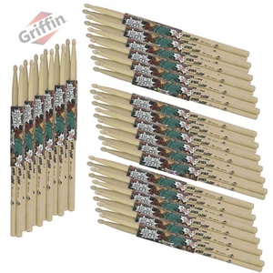 24 Pairs of Maple Wood Drum Sticks by GRIFFIN - 5A Drummers Percussion Uncoated - Picture 1 of 11