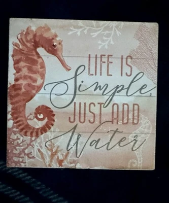 Life Is Simple Seahorse Wooden Wall Plaque Sign Coastal Beach Nautical Foto 1 de 4