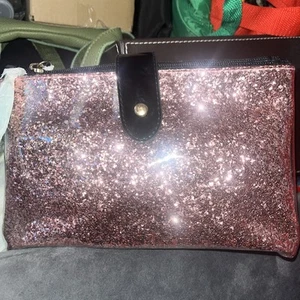 SCHÖNE ROSA GLITZERNDE SCHMINKTASCHE MIT ZWEI FÄCHERN - Bild 1 von 3