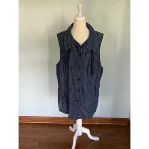 Talbots Chambray Denim Lagenlook Weste Safari Knopf 2X Gummibund 90er Kern - Bild 1 von 8