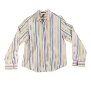 RALPH LAUREN LRL Linen Long Sleeve Button Womens Size M Rainbow Stripe Preppy - Picture 1 of 10
