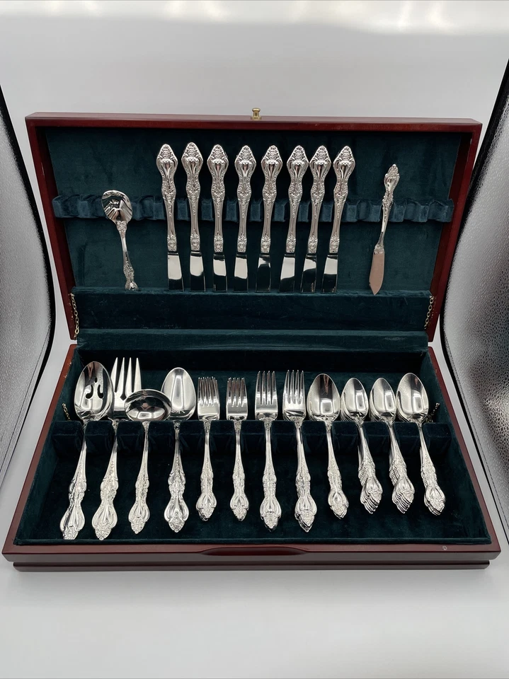 New! Vintage Silver Plated 55 PC Flatware Set For 8! W/Chest Classic Rose -Estia - Image 1 of 4