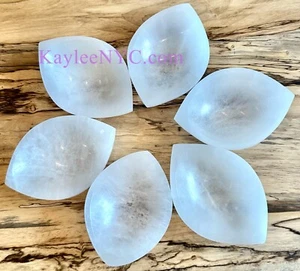 Wholesale 6 PCs Natural Selenite Aka Satin Spar Eye Shaped Bowls Crystal 10cm - Picture 1 of 5