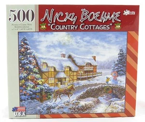 Country Cottages 500 Piece Jigsaw Puzzle Nicky Boehme NEW winter christmas horse - Picture 1 of 2