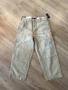 🔥 Polo Ralph Lauren Paint Splatter Chino 35 x 30 Cotton Twill Khaki Pants RARE - Picture 1 of 17