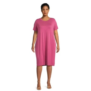 -PINK ROSE TERRA & SKY RUNDHALSAUSSCHNITT DAMEN KURZÄRMELIGES T-SHIRT KLEID 1X 16W-18W - Bild 1 von 3