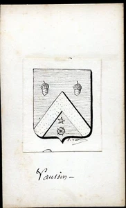 ancien dessin à la plume . héraldique blason " Vaussin De Corsain " - Picture 1 of 1