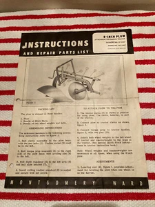 Arado de 8 pulgadas Montgomery Ward WS-5307 Instrucciones 87-5307 Lista de piezas Manual 4p - Imagen 1 de 3