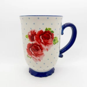 Pioneer Woman Heritage Floral Polka Dot Roses Blue Accent Stoneware Coffee Mug - Picture 1 of 12