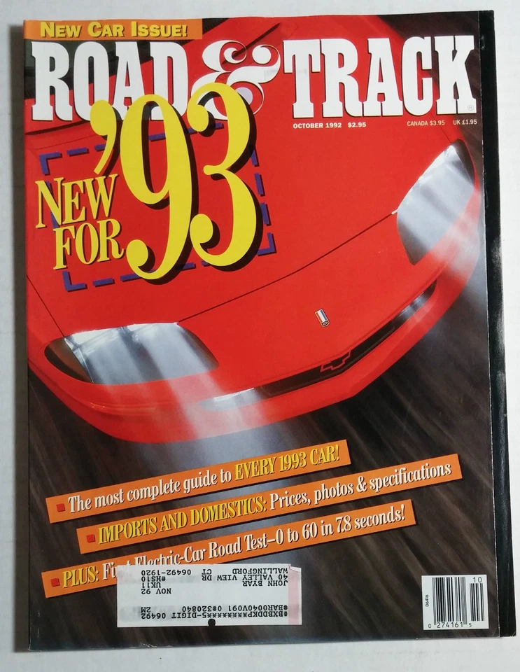 ROAD & TRACK CAR MAGAZINE 1992 OCTOBER CHEVY CAMARO Z28 Foto 1 de 1
