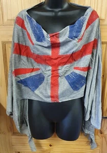 Top grigio da donna stile poncho Batwing Baggy Union Jack Jubilee taglia unica venditore UK - Foto 1 di 7