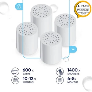 Paquete de 4 cartuchos de repuesto de filtro de ducha de 20 etapas, filtro de ducha para agua dura - Imagen 1 de 11