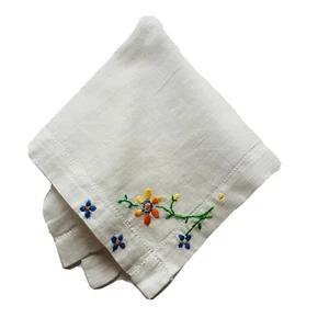 Vintage weiß besticktes Taschentuch Taschentuch gelb orange blau Blumen - Bild 1 von 3