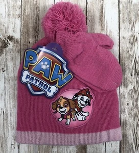 New Girls Child Size Pink Skye & Marshall Paw Patrol Beanie Hat and Mittens Set - Picture 1 of 5