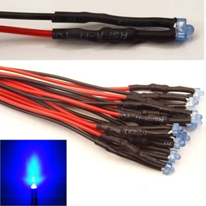 10 Stück LED 1,8mm Blau Diffus Verkabelt 6-12V C3605 Blaulicht Modellbau - Bild 1 von 1